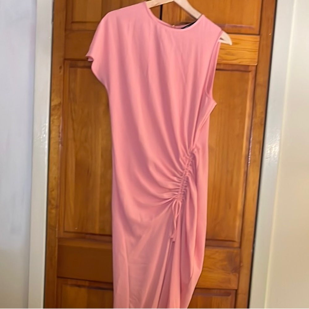 Zara Pink Asymmetrical Ruched Sheath Dress NWT (front slit, adjustable)